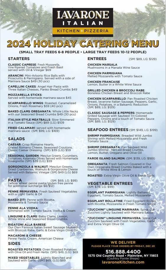 Holiday Catering Menu